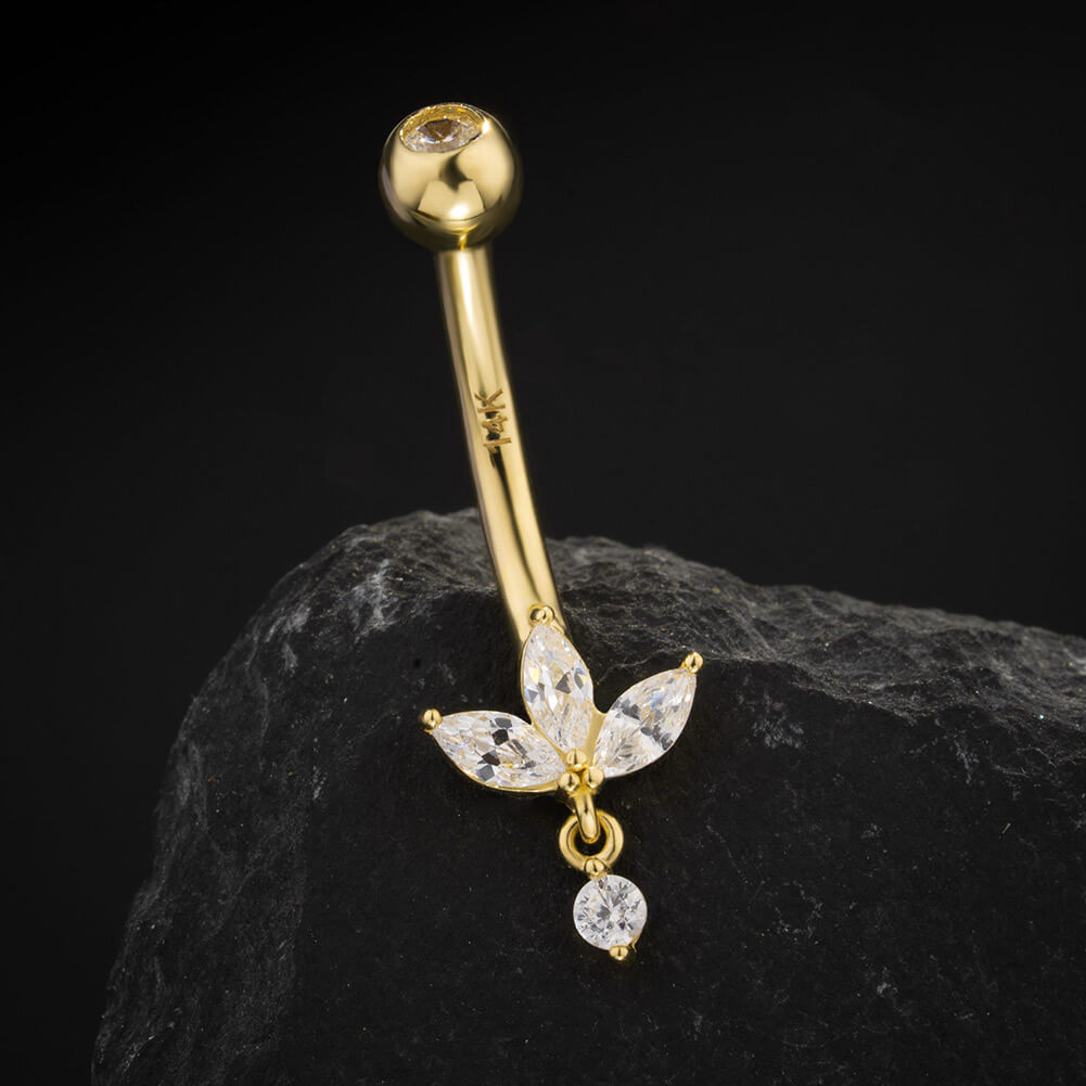 14k gold flower belly button rings