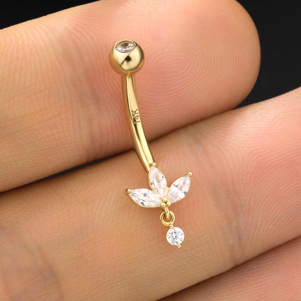solid gold flower belly button rings