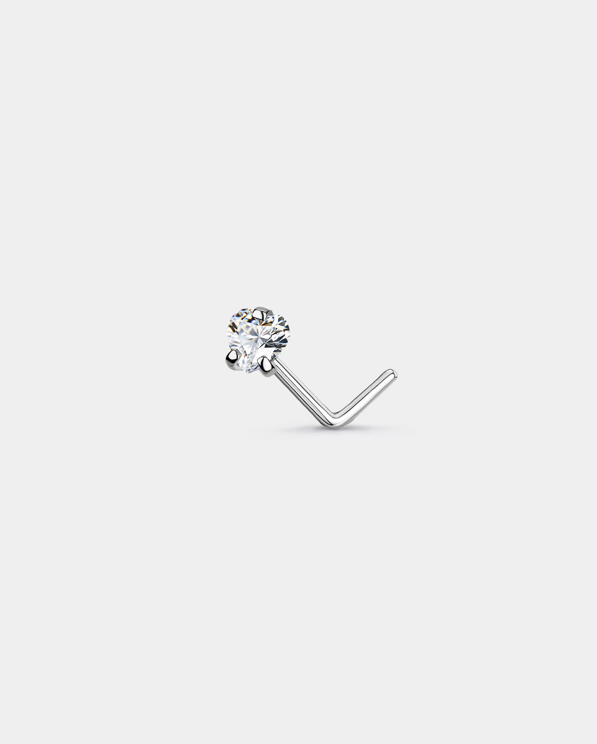 14K White Gold Heart CZ L-Shaped Nose Stud