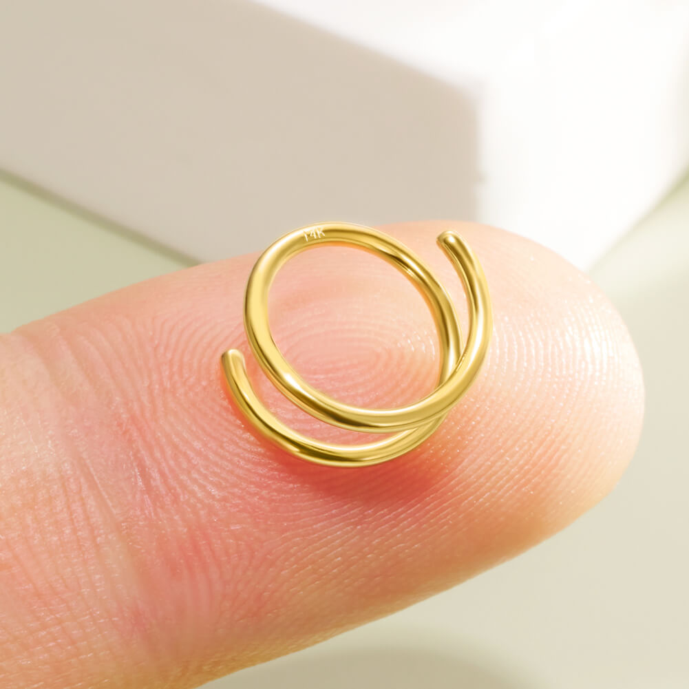 14k solid gold double hoop nose ring