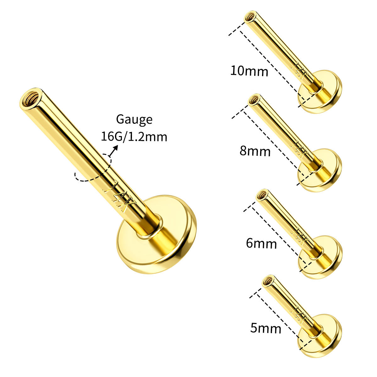 14K Solid Gold Internally Threaded Replacement Post