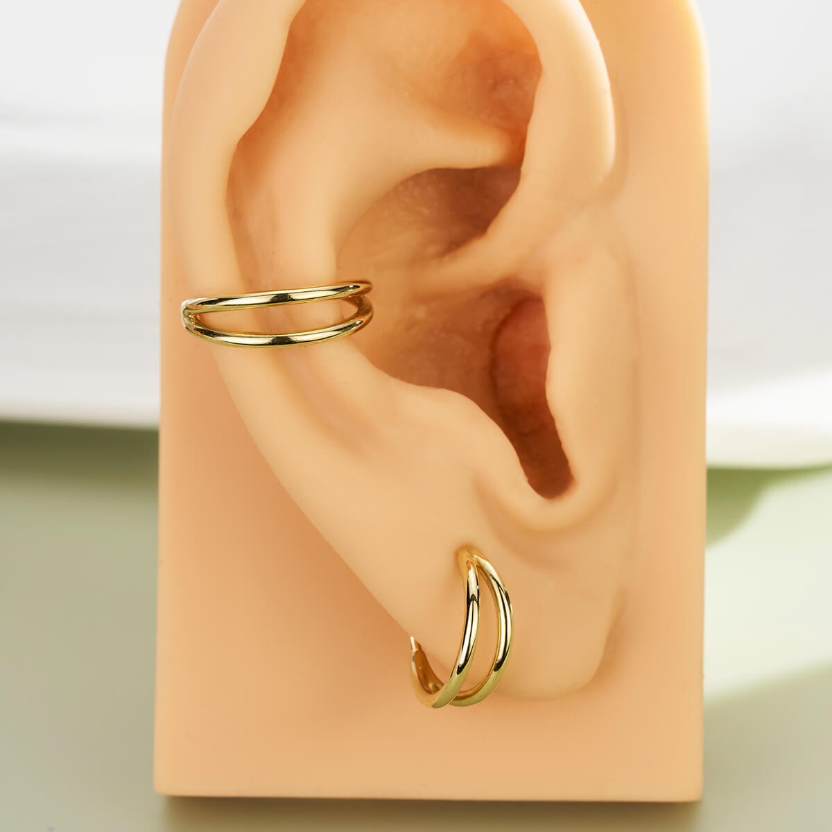 18G 14K Gold Double Layered Segment Nose Hoop