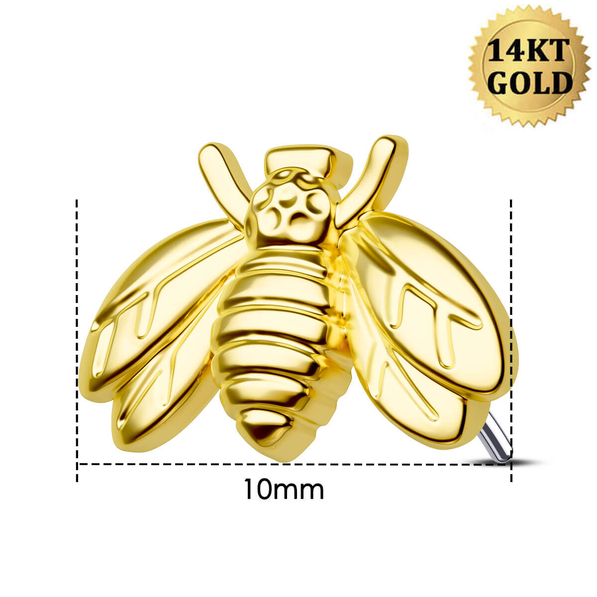 14K Solid Gold Bee Style Push Pin Labret Stud for Nose