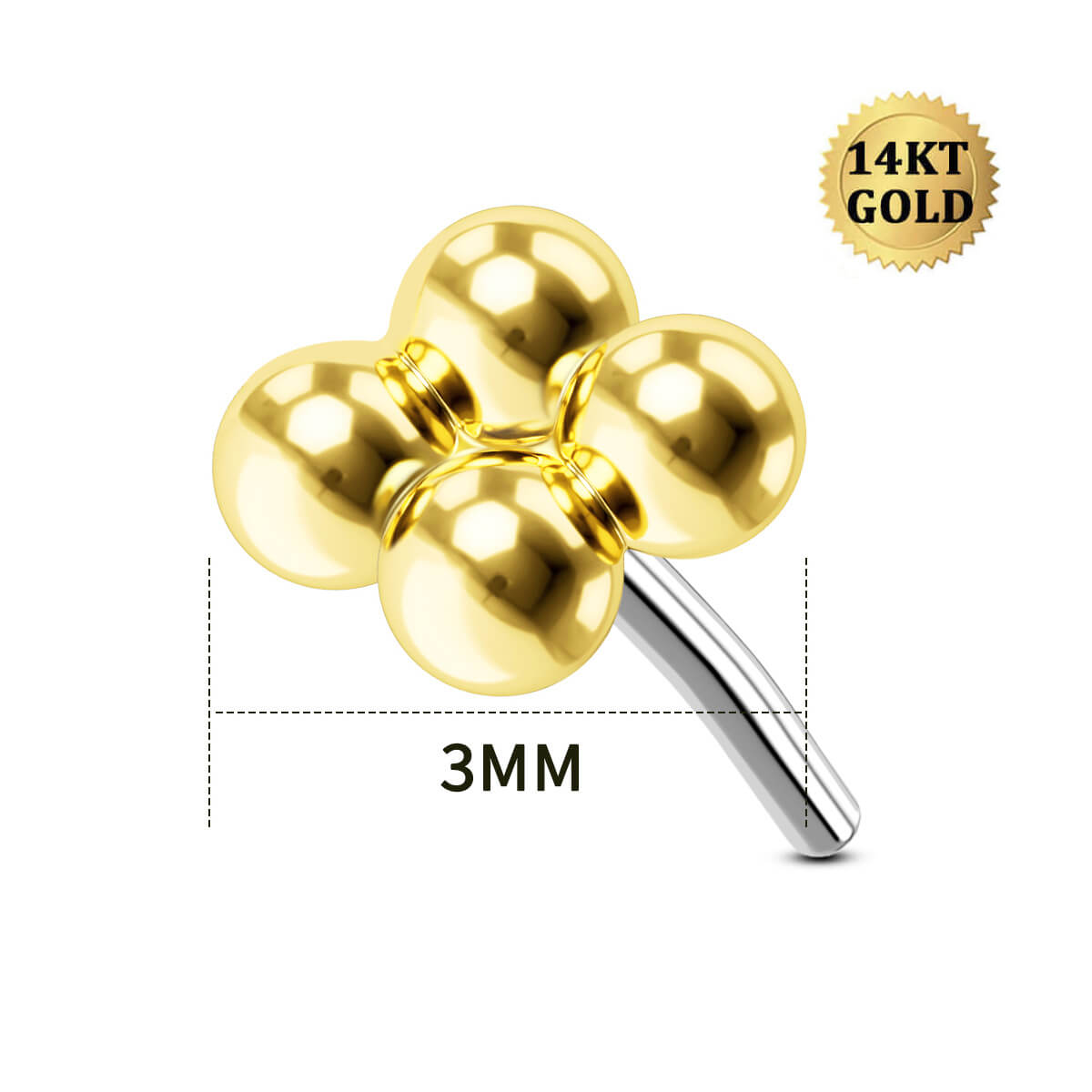 14K Solid Gold Beans Top Cartilage Earring Stud