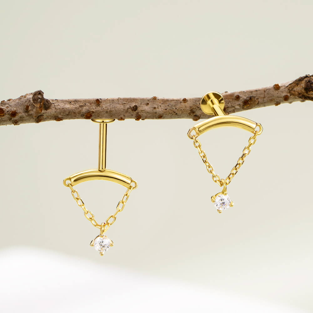 14k solid gold cartilage chain earring