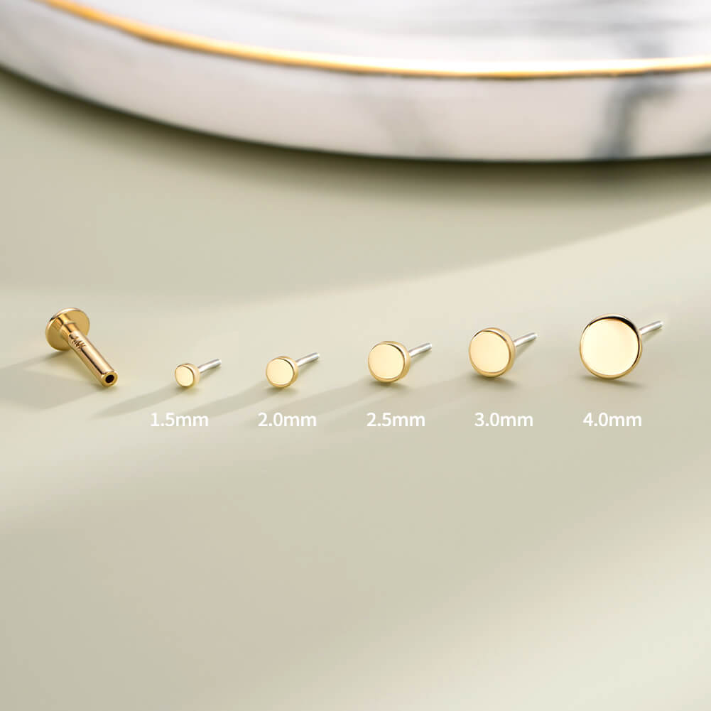 Flat Back Stud Earring 14K Gold, Helix Tragus Flat Conch Piercings 14K Gold / 2.5mm / Push Pin