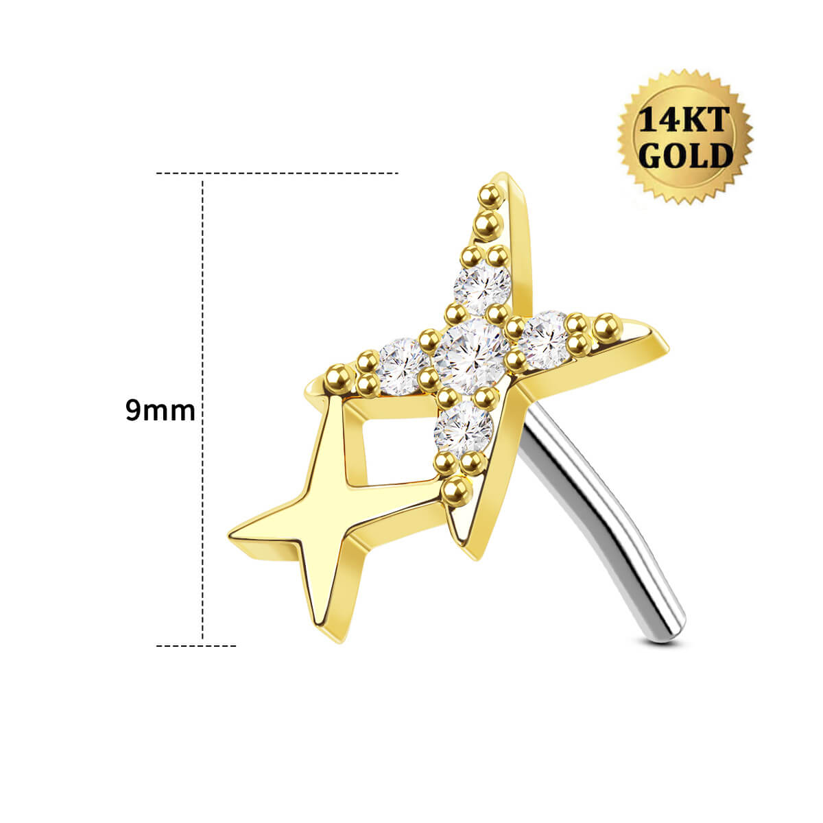 14k gold star nose ring flat back