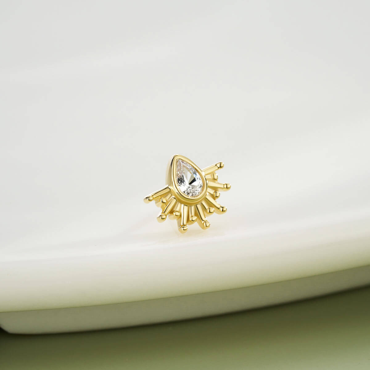 14K Solid Gold Marquise CZ Sunburst Push Pin Cartilage Nose Stud