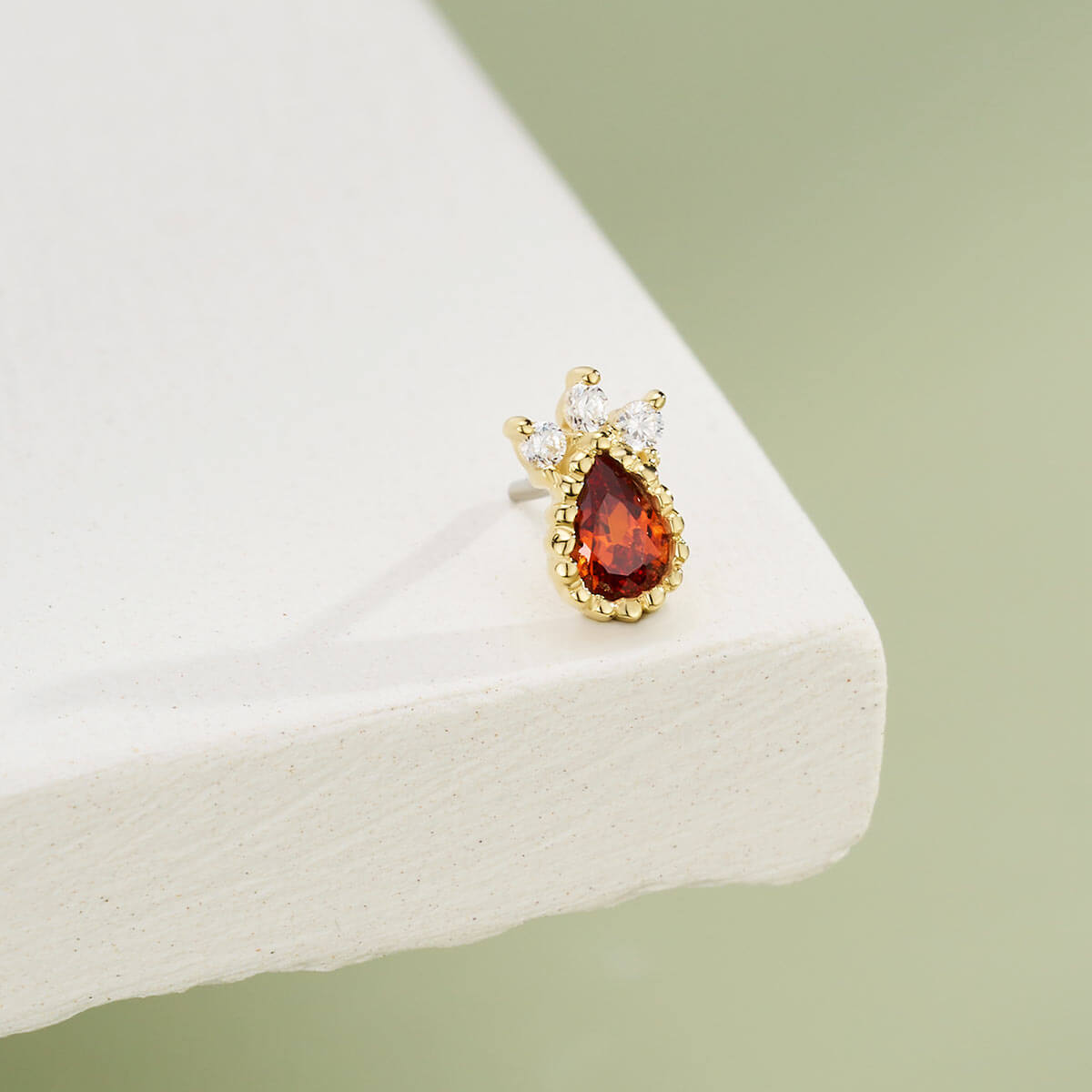14K Gold Red Marquise CZ Threadless Nose Stud