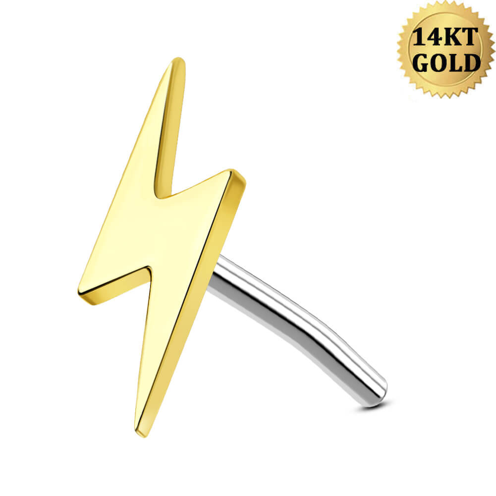 14k gold lightning bolt nose stud