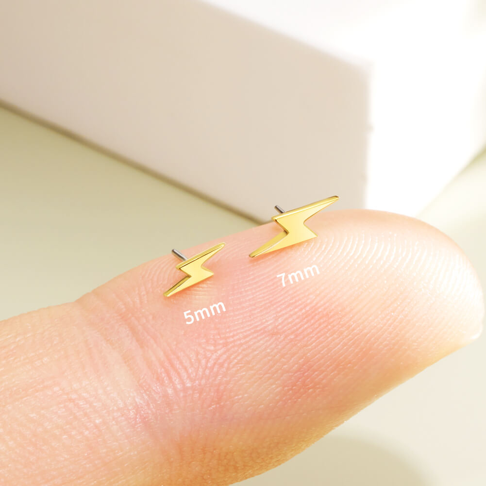 14K Solid Gold Lightning Bolt Push Pin Cartilage Earring