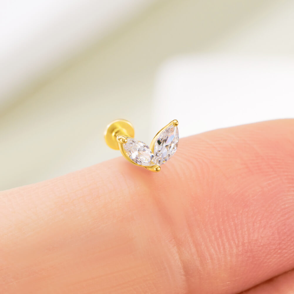 14k Leaf Motif Diamond Pin