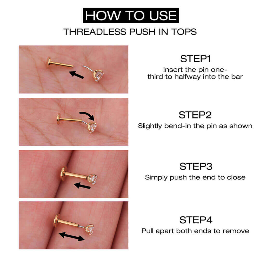 14K Solid Gold Arrow Shape Push Pin Labret Nose Stud Earring