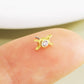 14K Solid Gold Moon Phase Clear CZ Top Flat Back Nose Stud