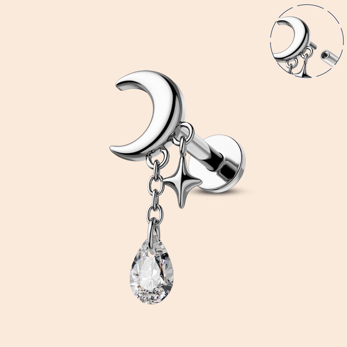 oufer moon & Star cartilage stud
