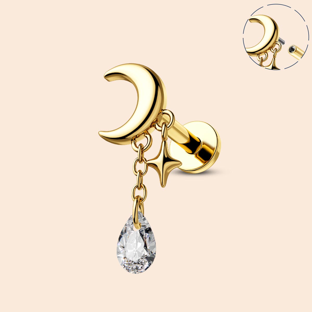 gold moon & Star cartilage stud 