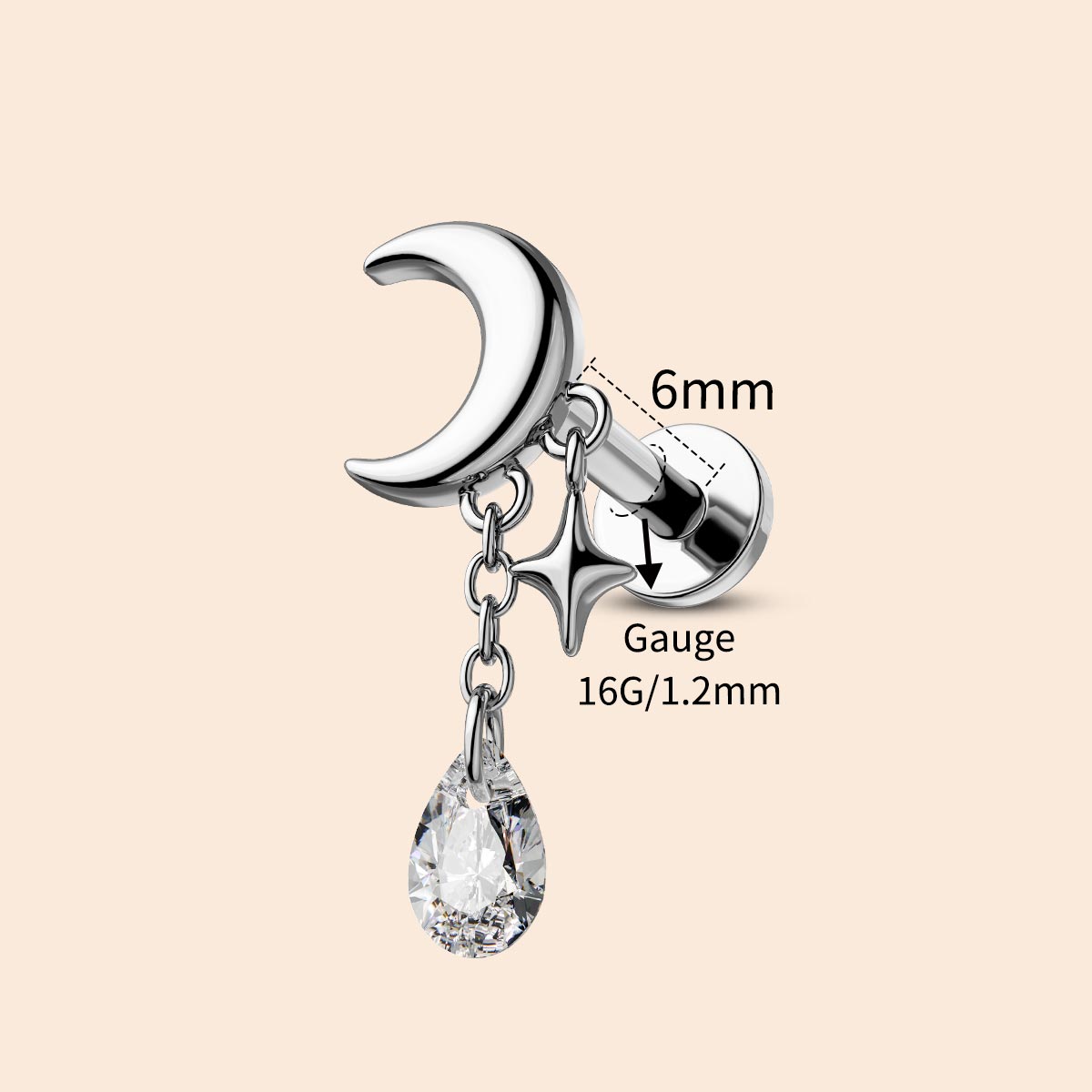 16g moon & Star cartilage stud 