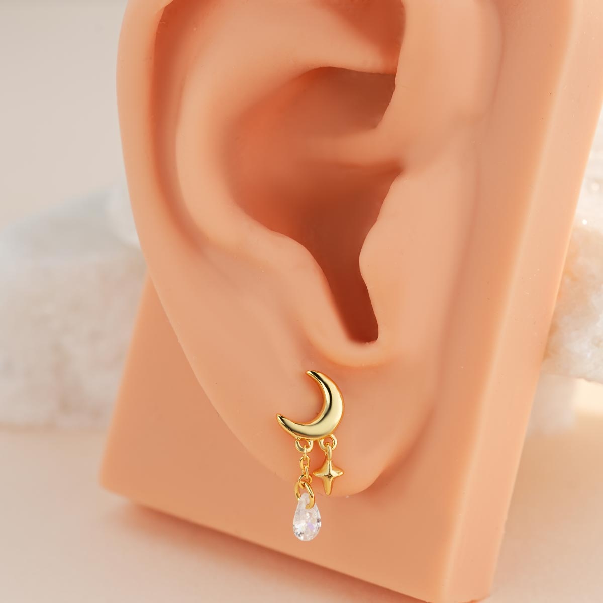 Moon & Star CZ Dangle Cartilage Stud