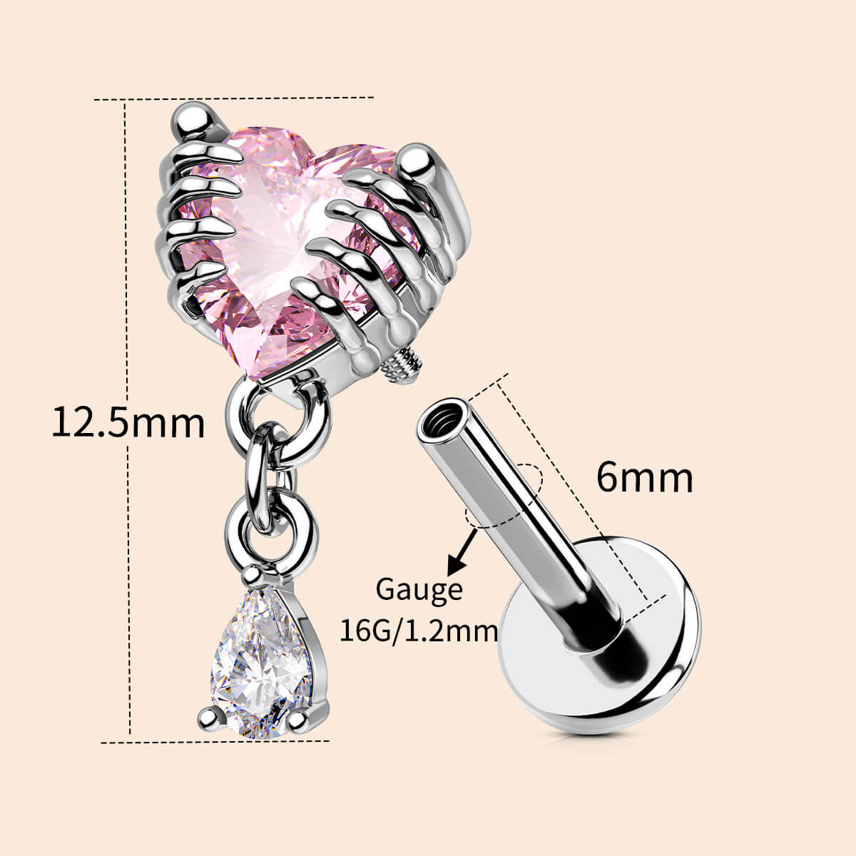 16g heart cartilage earring