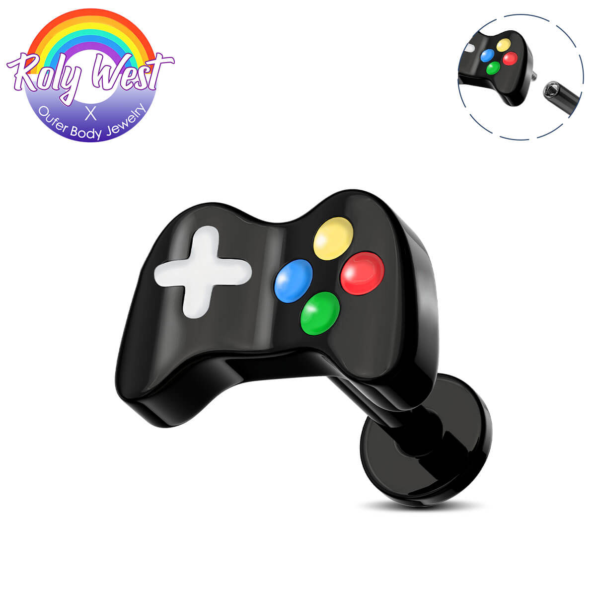 black game controller cartilage stud 
