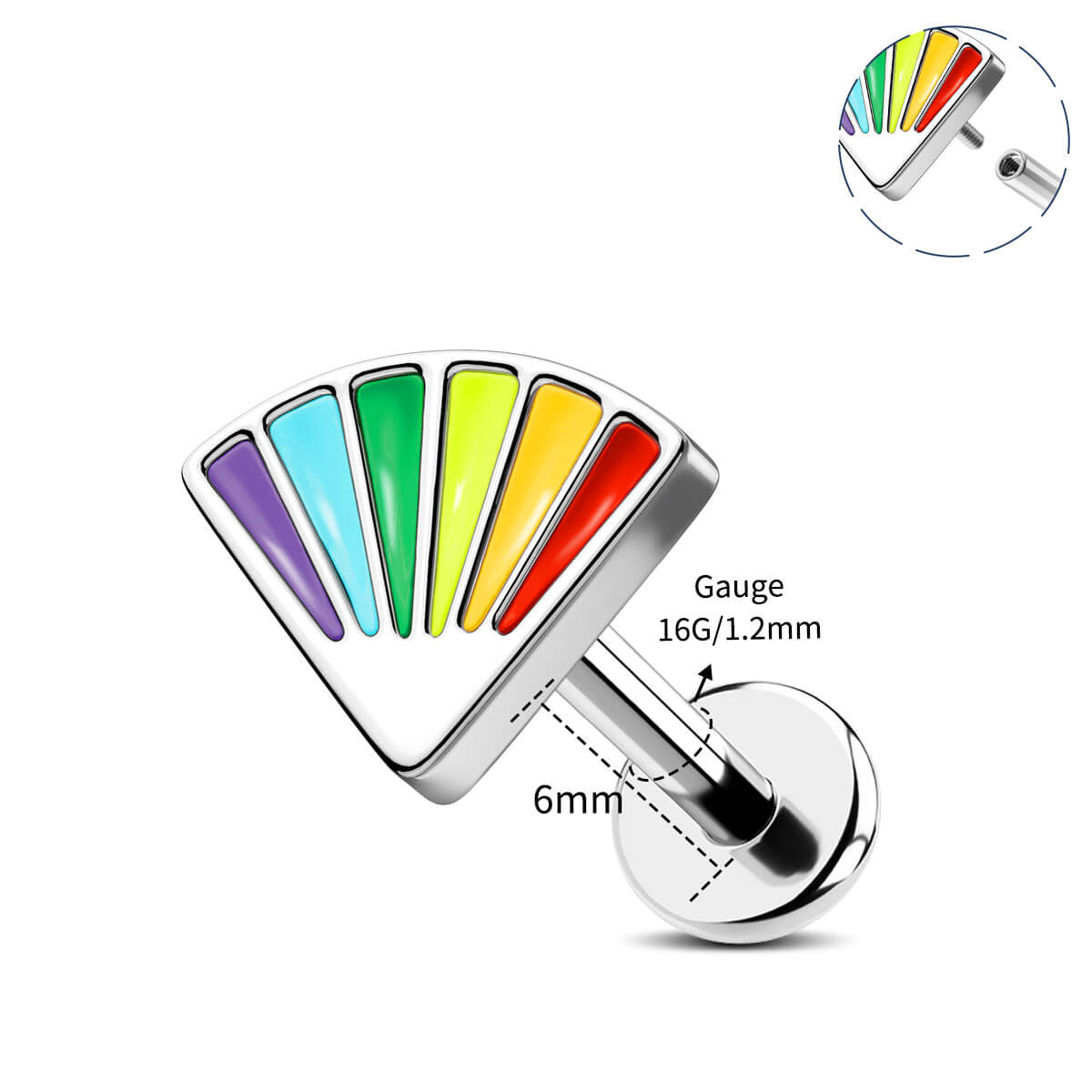 16g rainbow fan cartilage stud 