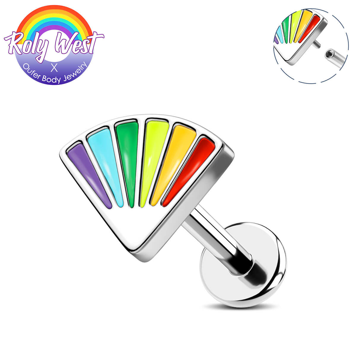 rainbow fan cartilage stud 