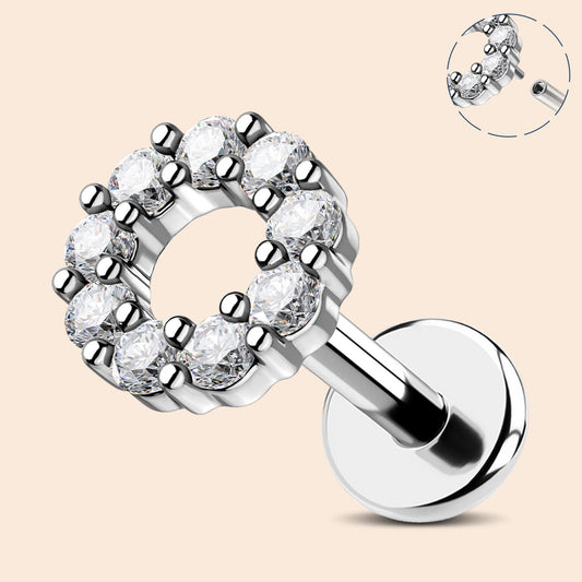Clear CZ Top Internally Threaded Helix Stud