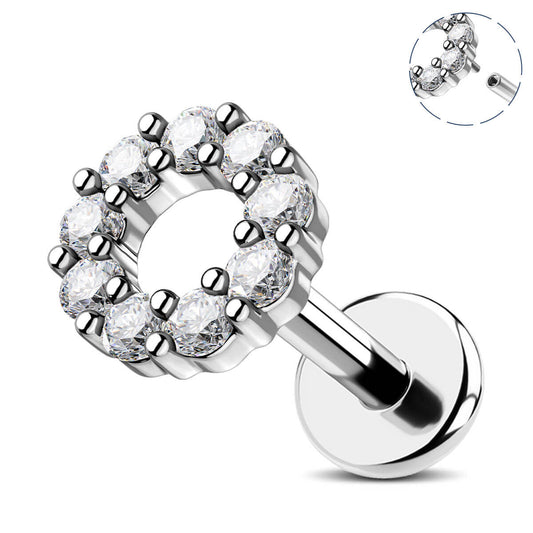 Clear CZ Top Internally Threaded Helix Stud