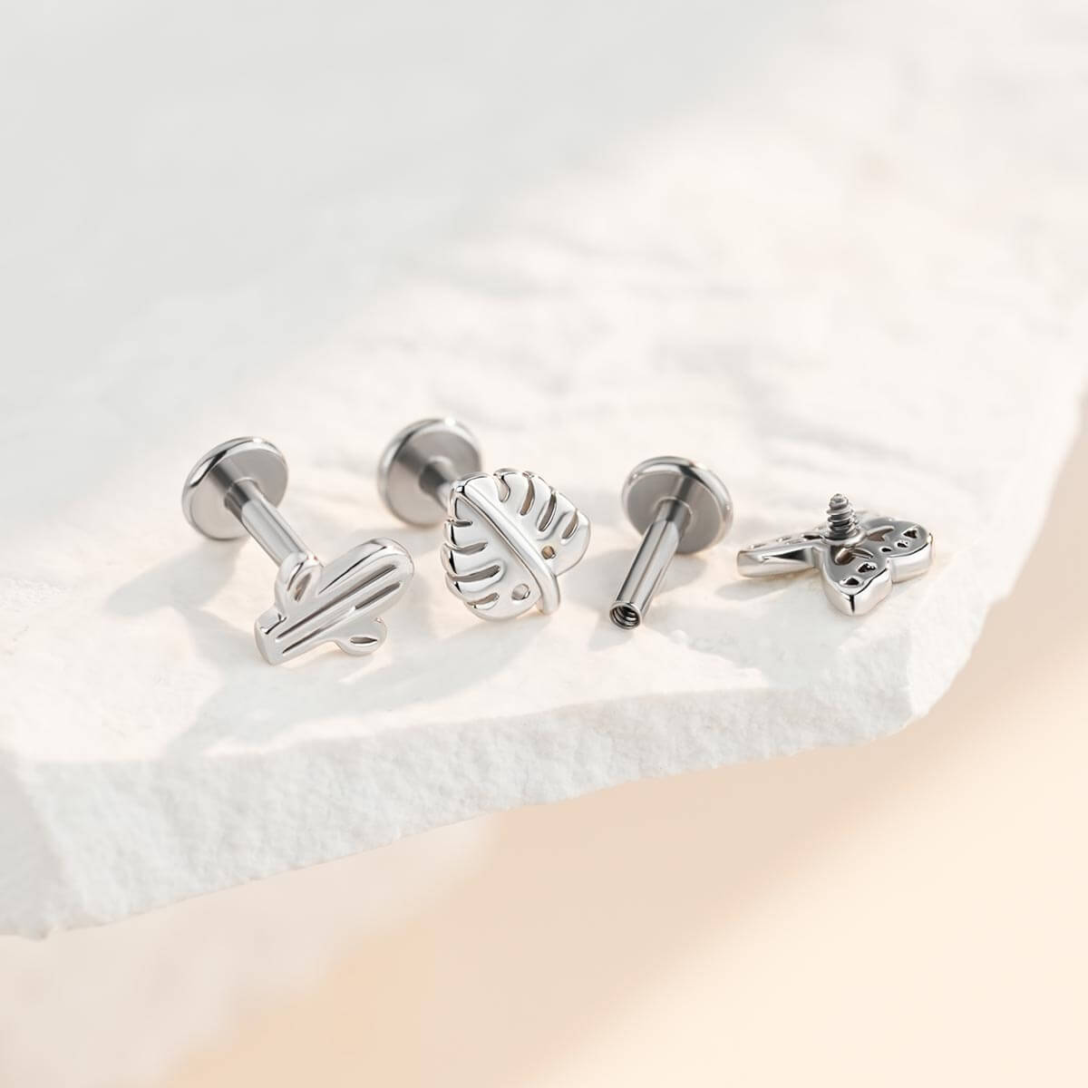3PCS Cactus Leaf Butterfly Internally Threaded Helix Stud