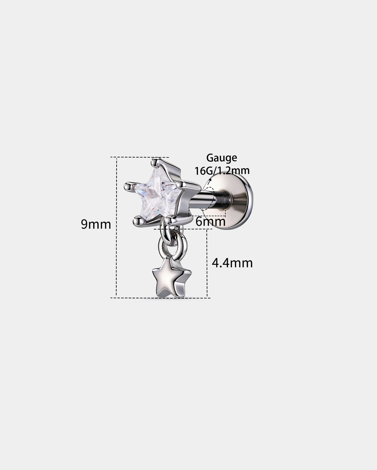 OUFER  Star CZ Dangle Internally Threaded Cartilage Stud