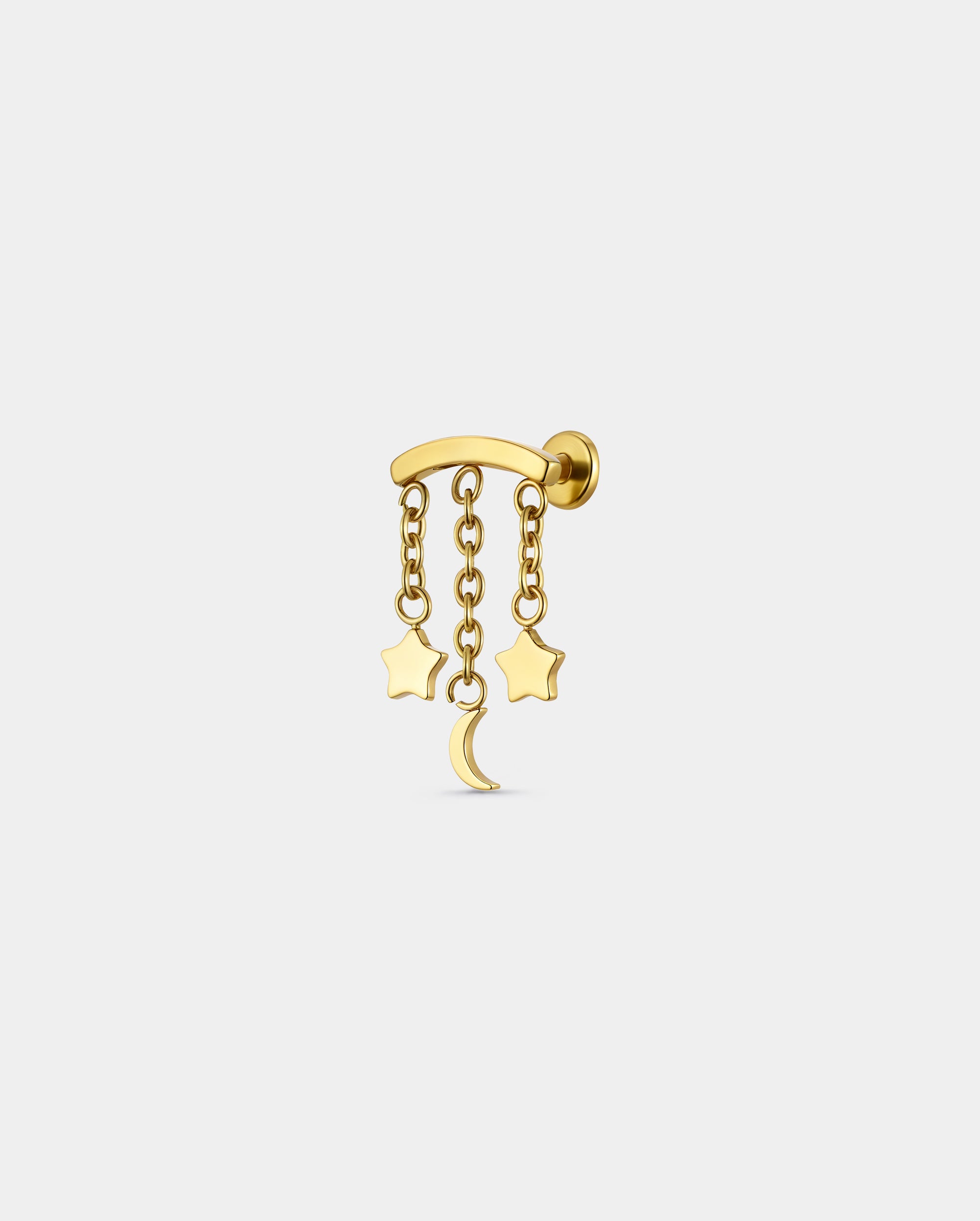 Star & Moon Chain Threadless  Hidden Helix Stud