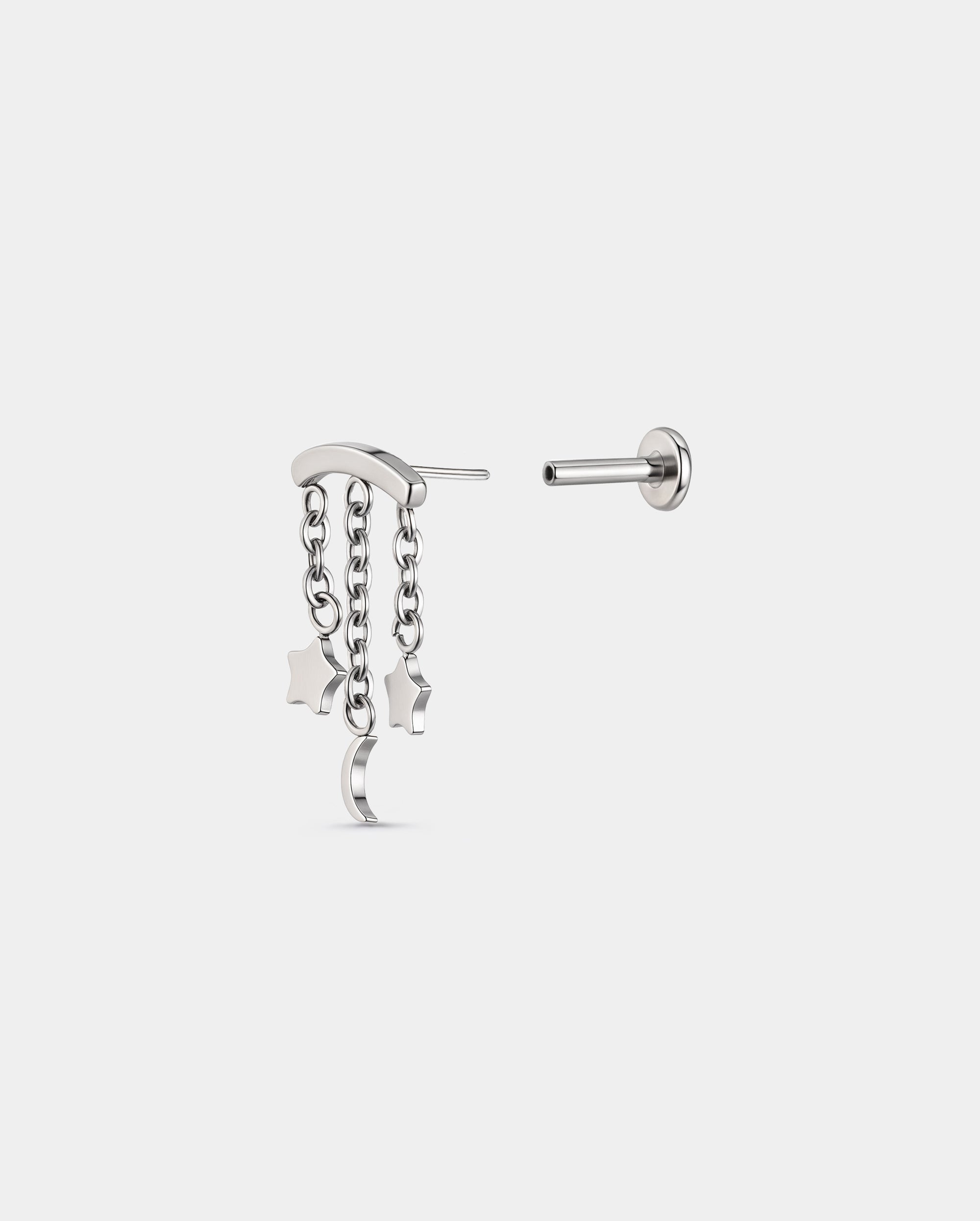Star & Moon Chain Threadless  Hidden Helix Stud