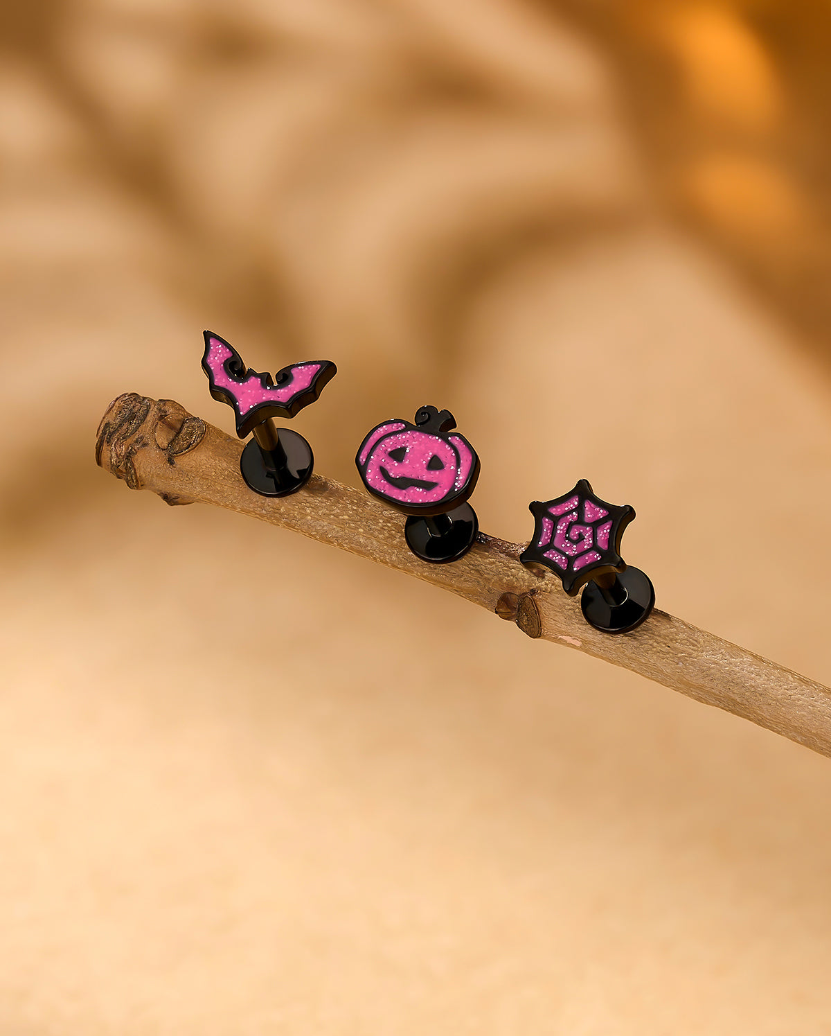 3PCS Pumpkin Bat Spider Web Cartilage Stud Set