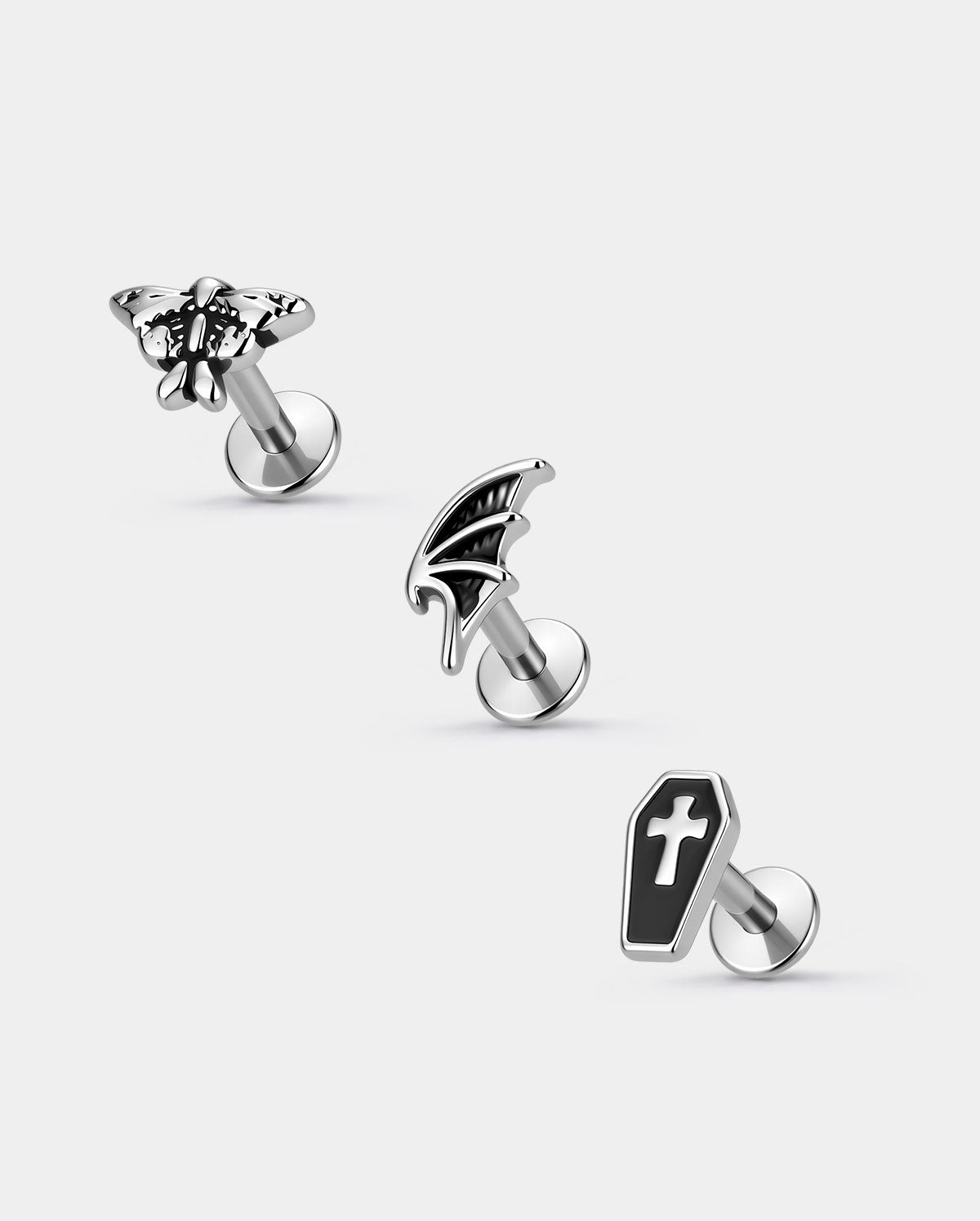 OUFER 3PCS Moth Wing Coffin Cartilage Stud Set