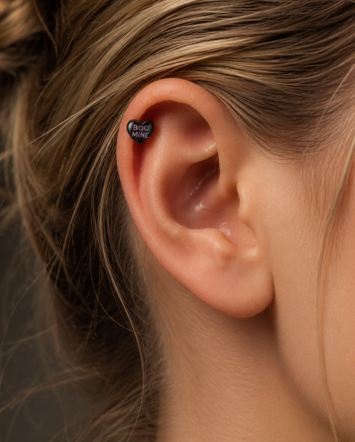 3PCS Pink Ghost Heart Helix Stud Set