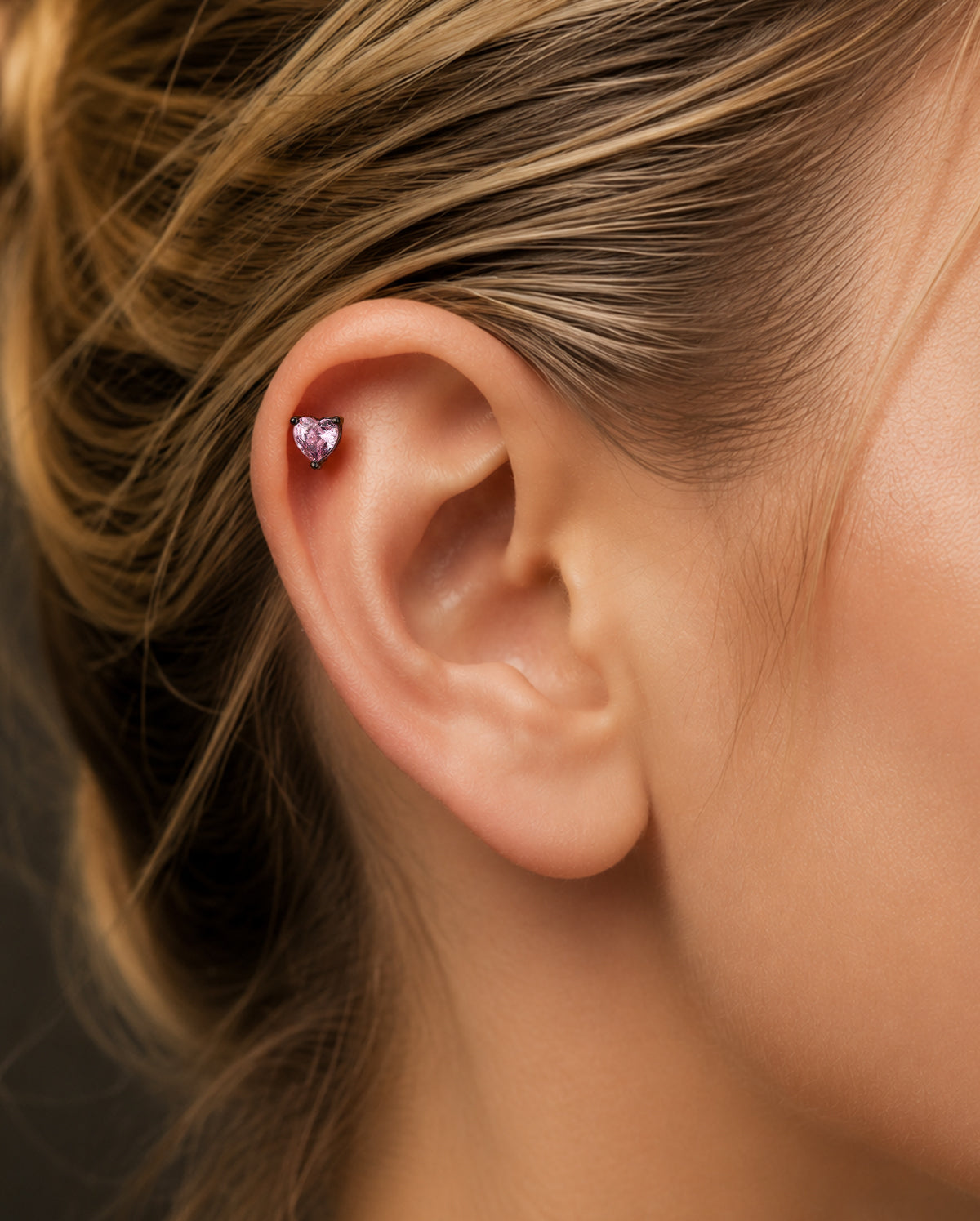 3PCS Pink Ghost Heart Helix Stud Set