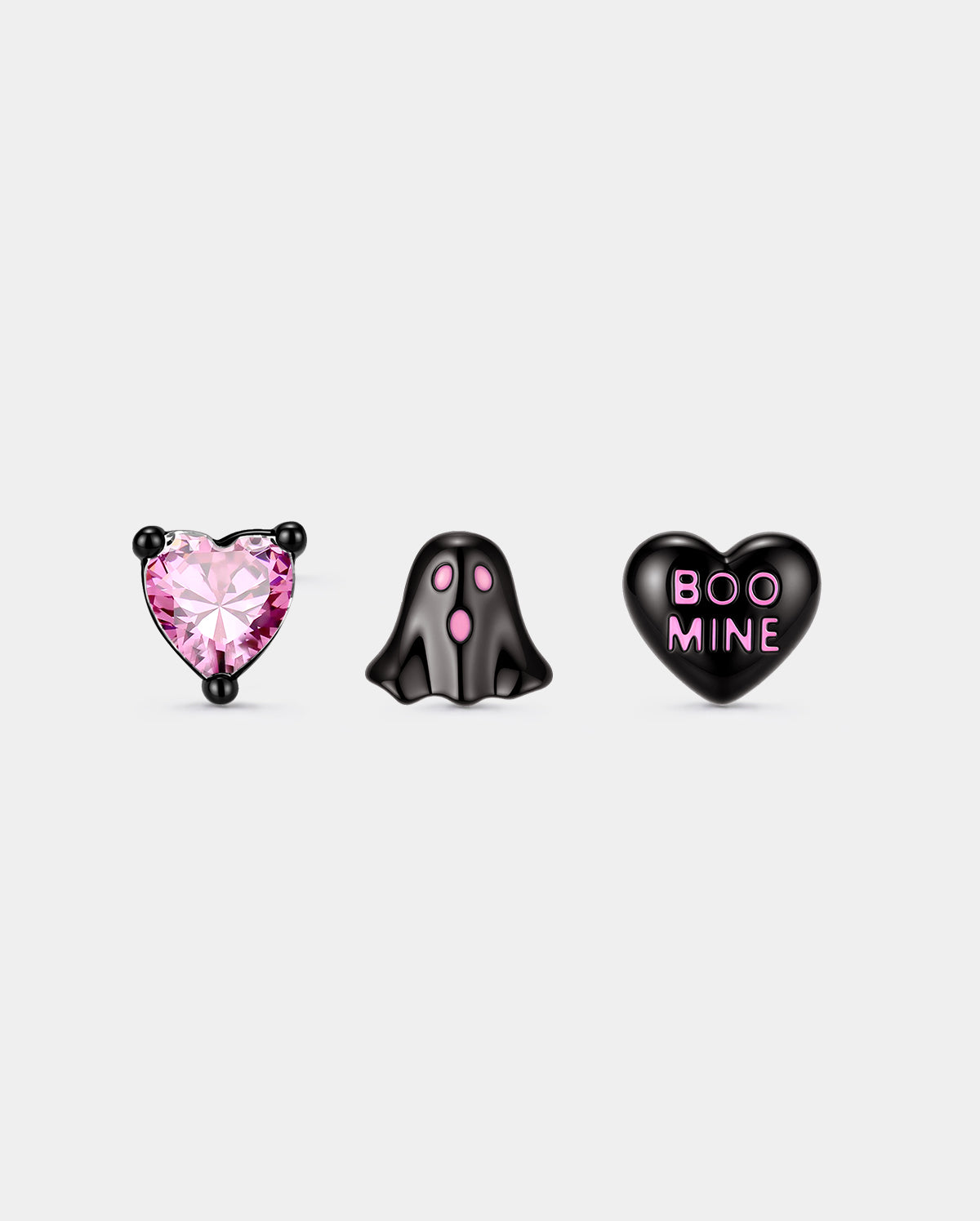 3PCS Pink Ghost Heart Helix Stud Set