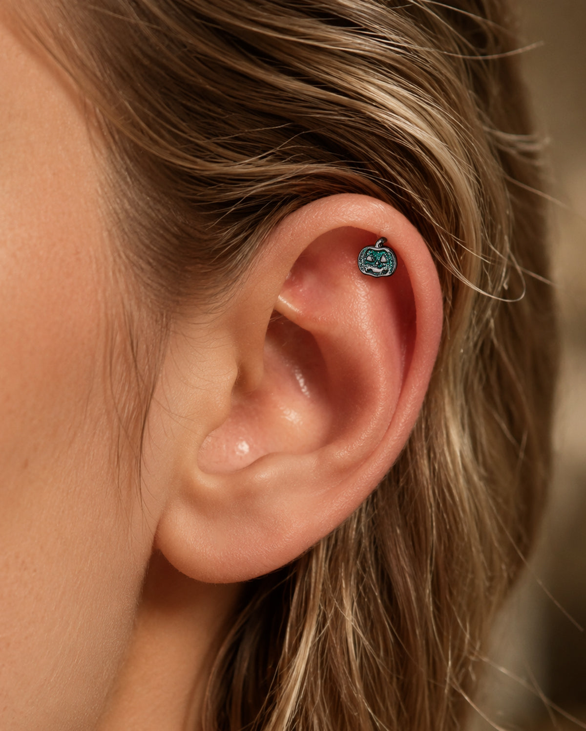 3PCS Green Glitter Spider Bat Pumpkin Cartilage Stud Set
