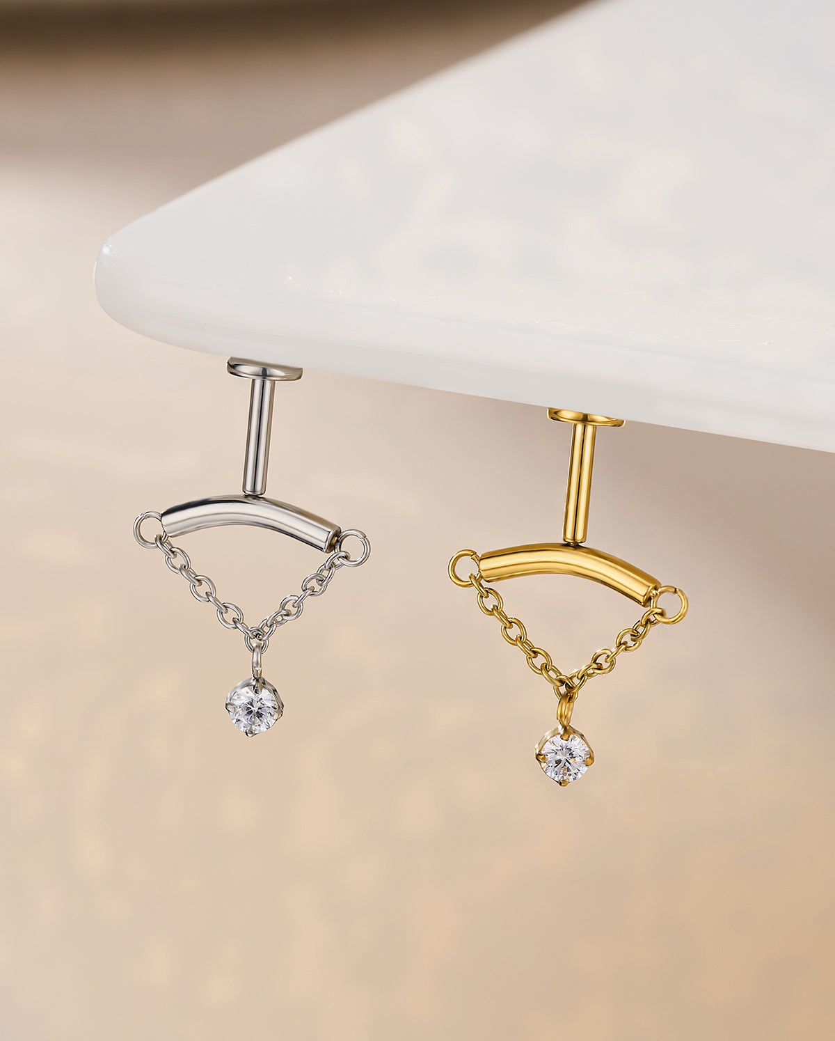 16g CZ Chain Threadless Vertical Helix Stud