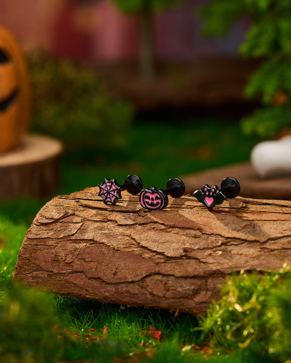 3PCS Bat Pumpkin Spider Web Cartilage Stud Set