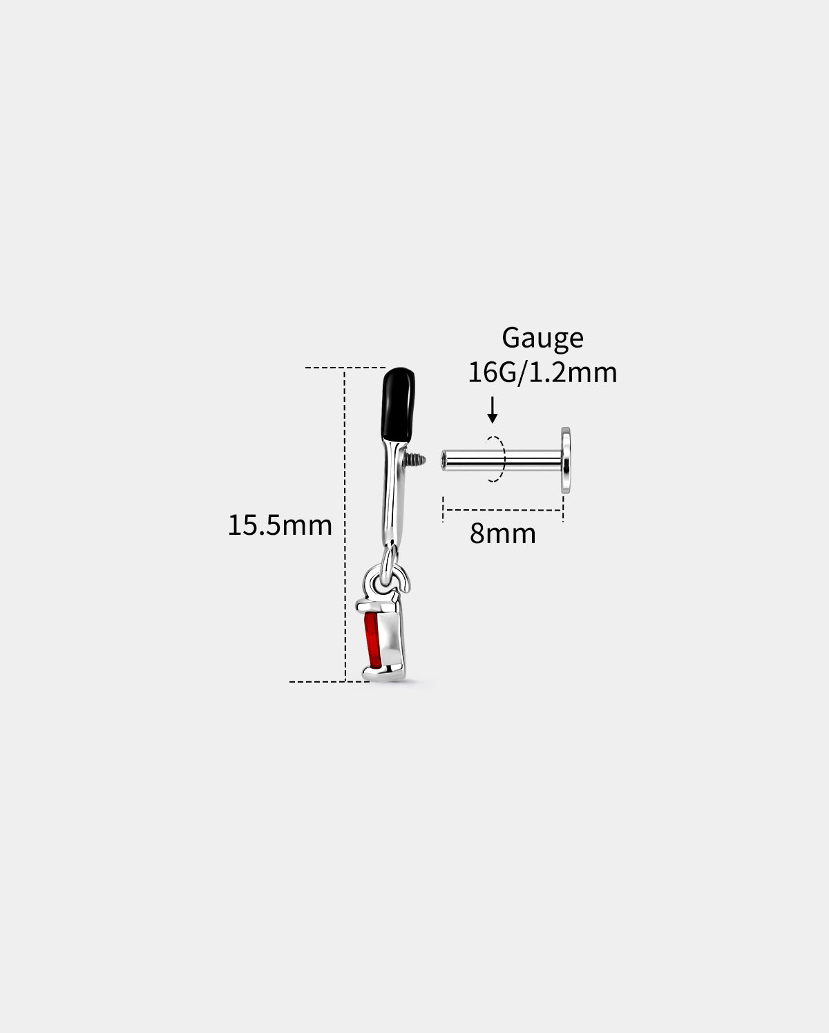 16G Coffin Black Lip Ring 8mm Lip Stud
