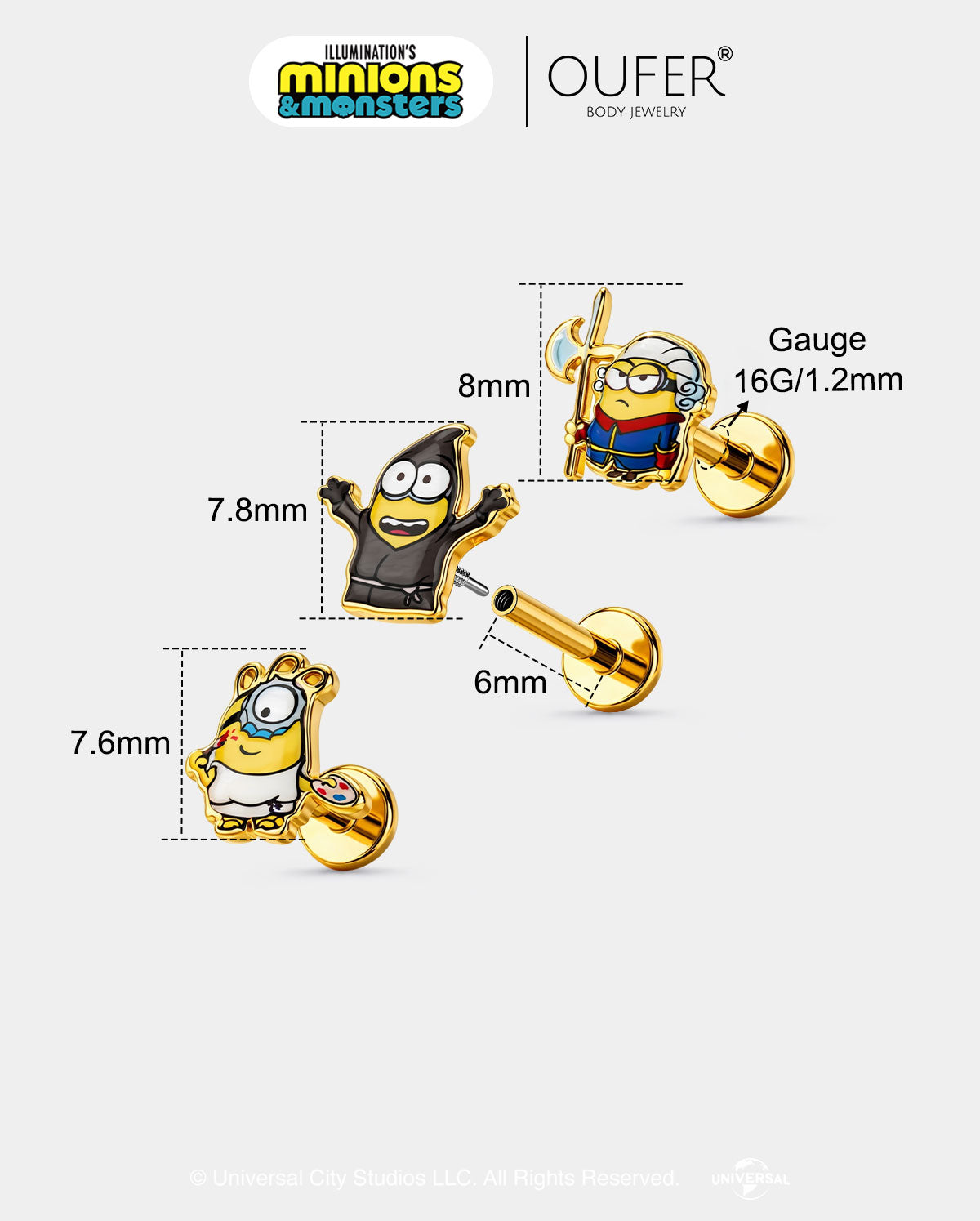 MINIONS × OUFER James & Henry & Ed Cartilage Stud Set