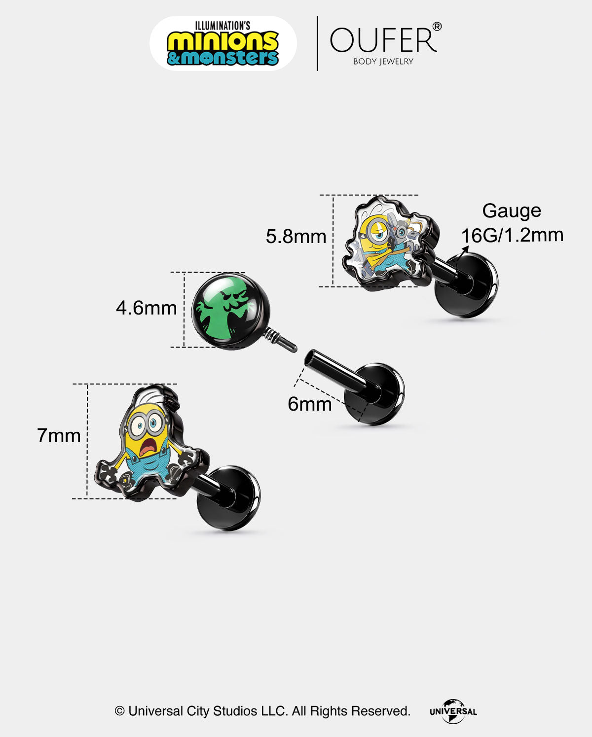 MINIONS × OUFER James & Henry & Goomi Cartilage Stud Set
