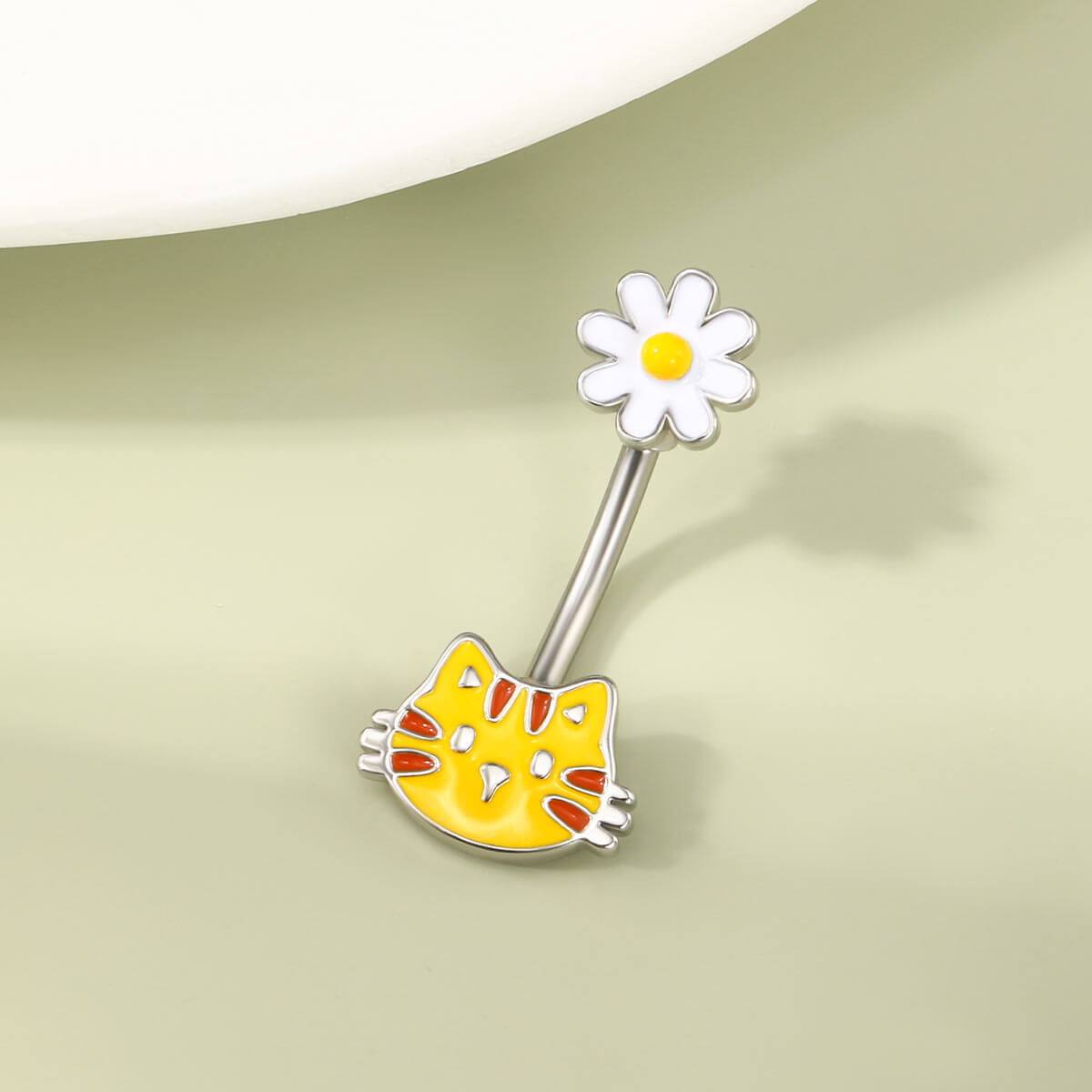 flower and cat belly button ring