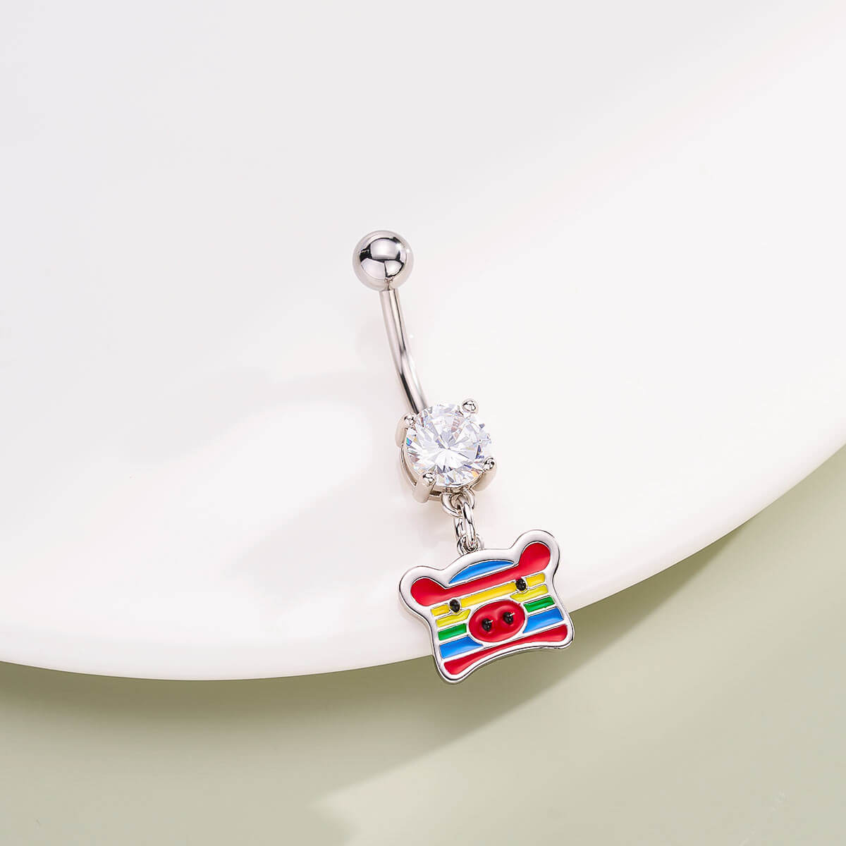 rainbow pig belly ring 