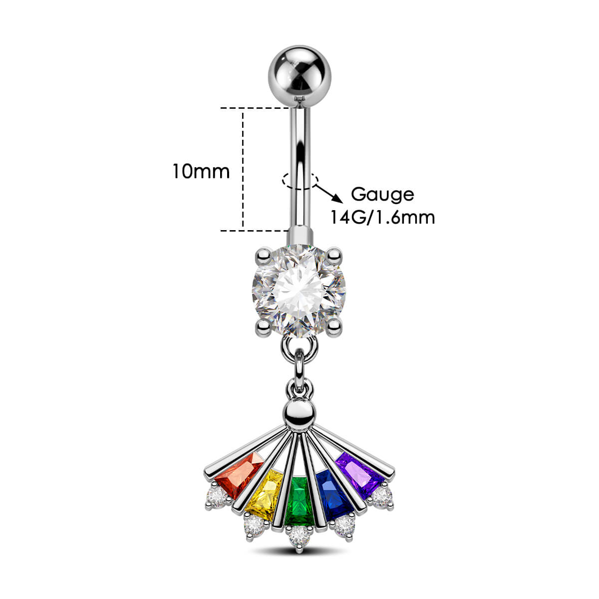 10mm rainbow belly button rings