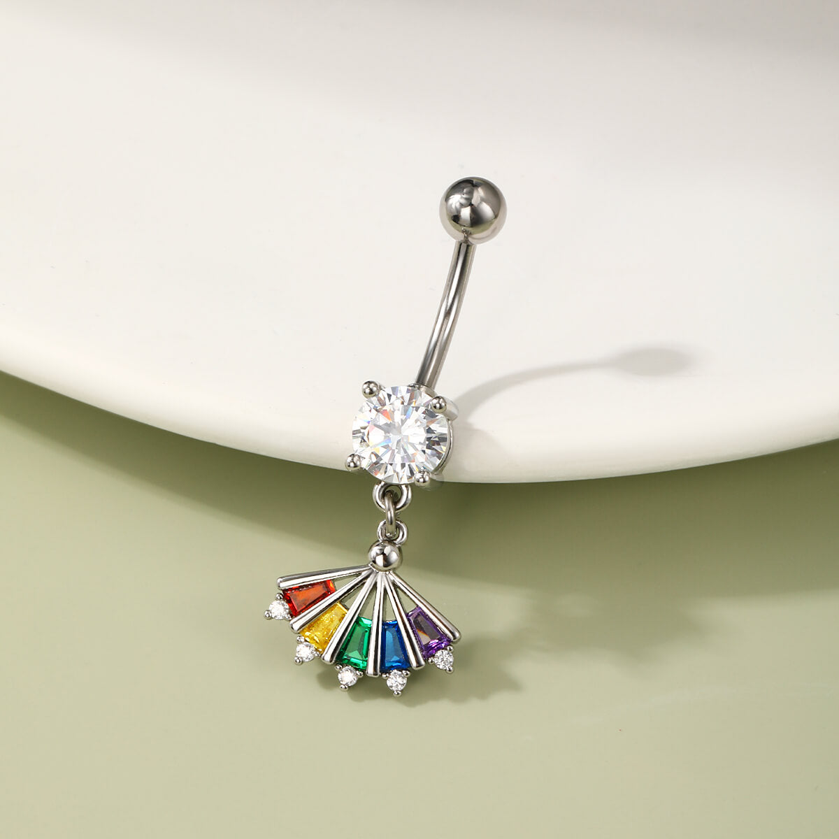 fan dangle rainbow belly button rings