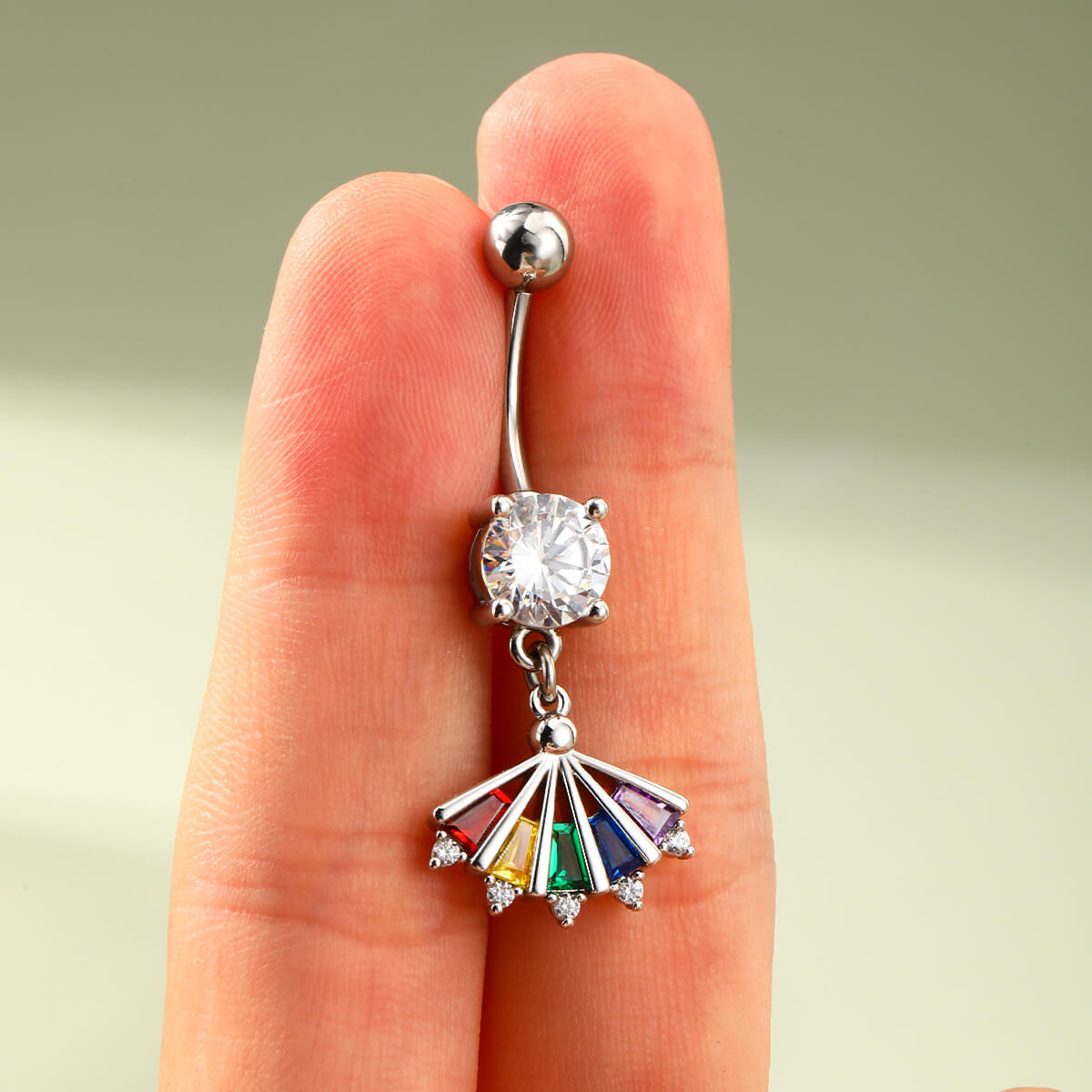 stainless steel rainbow belly button rings