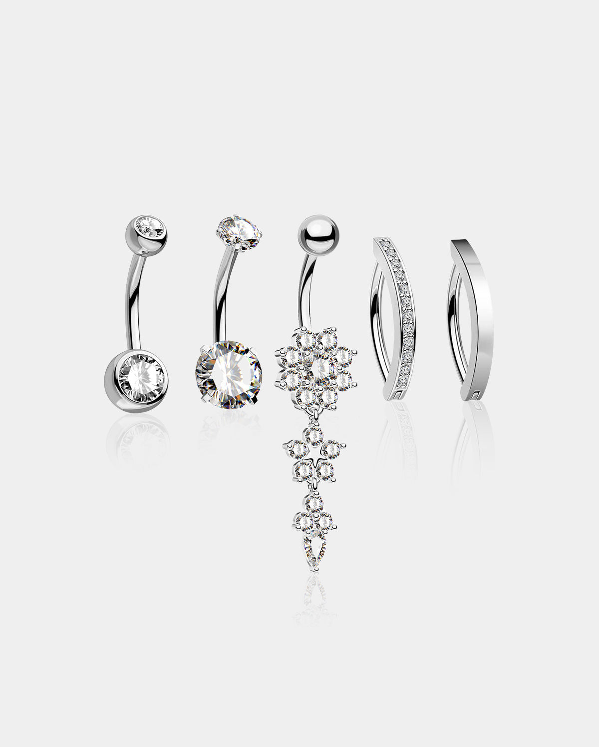 flower dangle and clicker belly ring set