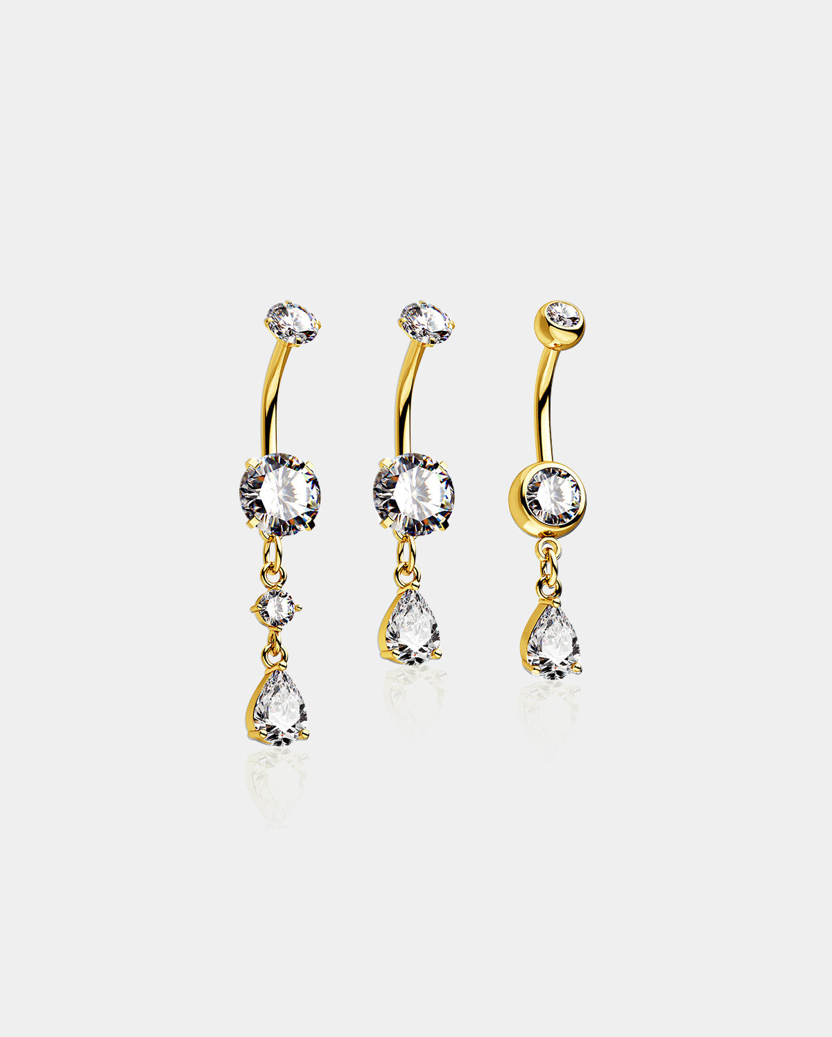 sparkle CZ gold belly ring set
